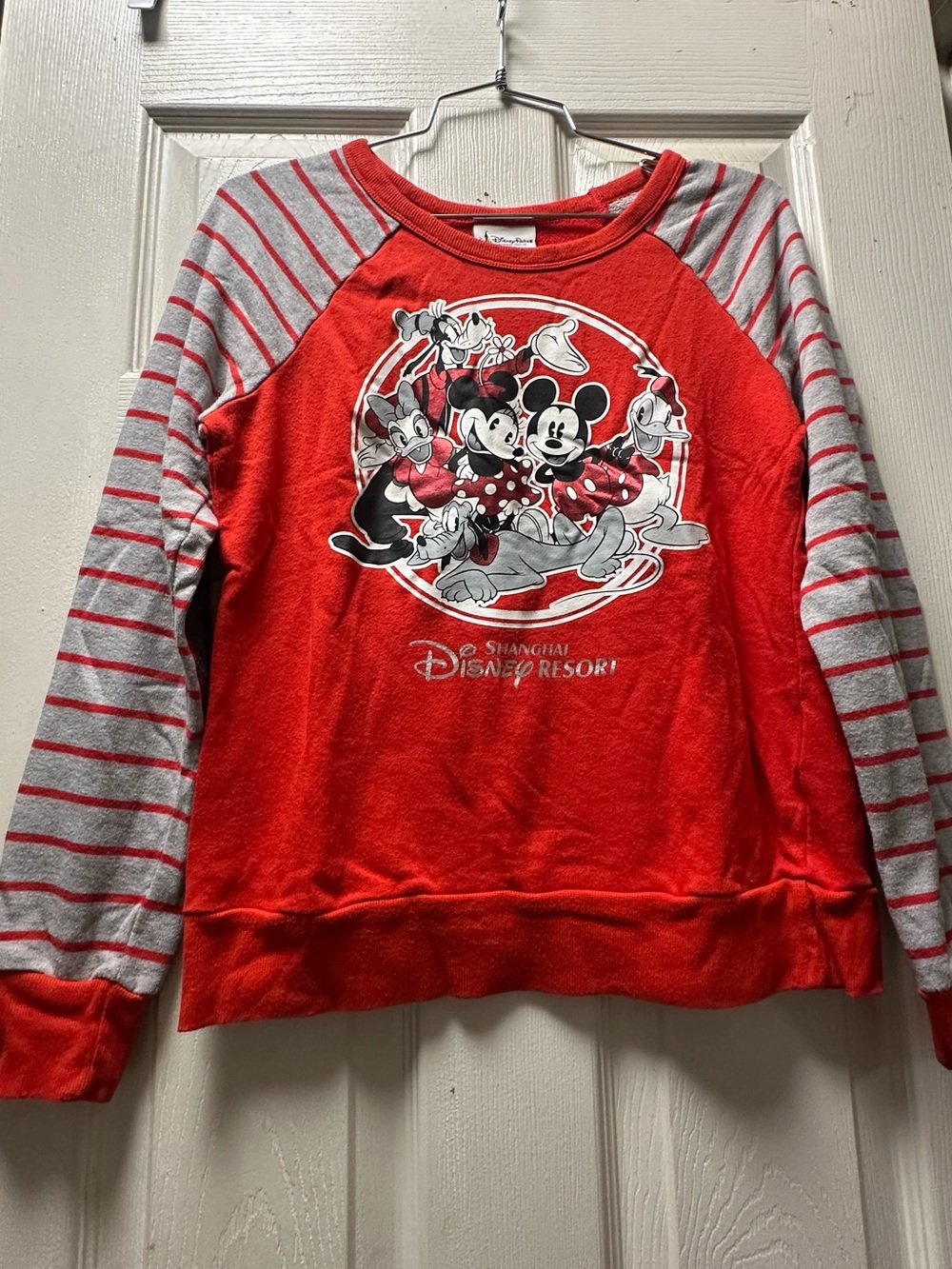 Disney Red & Gray Striped Mickey & Friends Raglan Sweatshirt